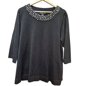Grace The Perfect Fit Sweater Black Pearl Embellished‎ Neckline Womens Size 2X